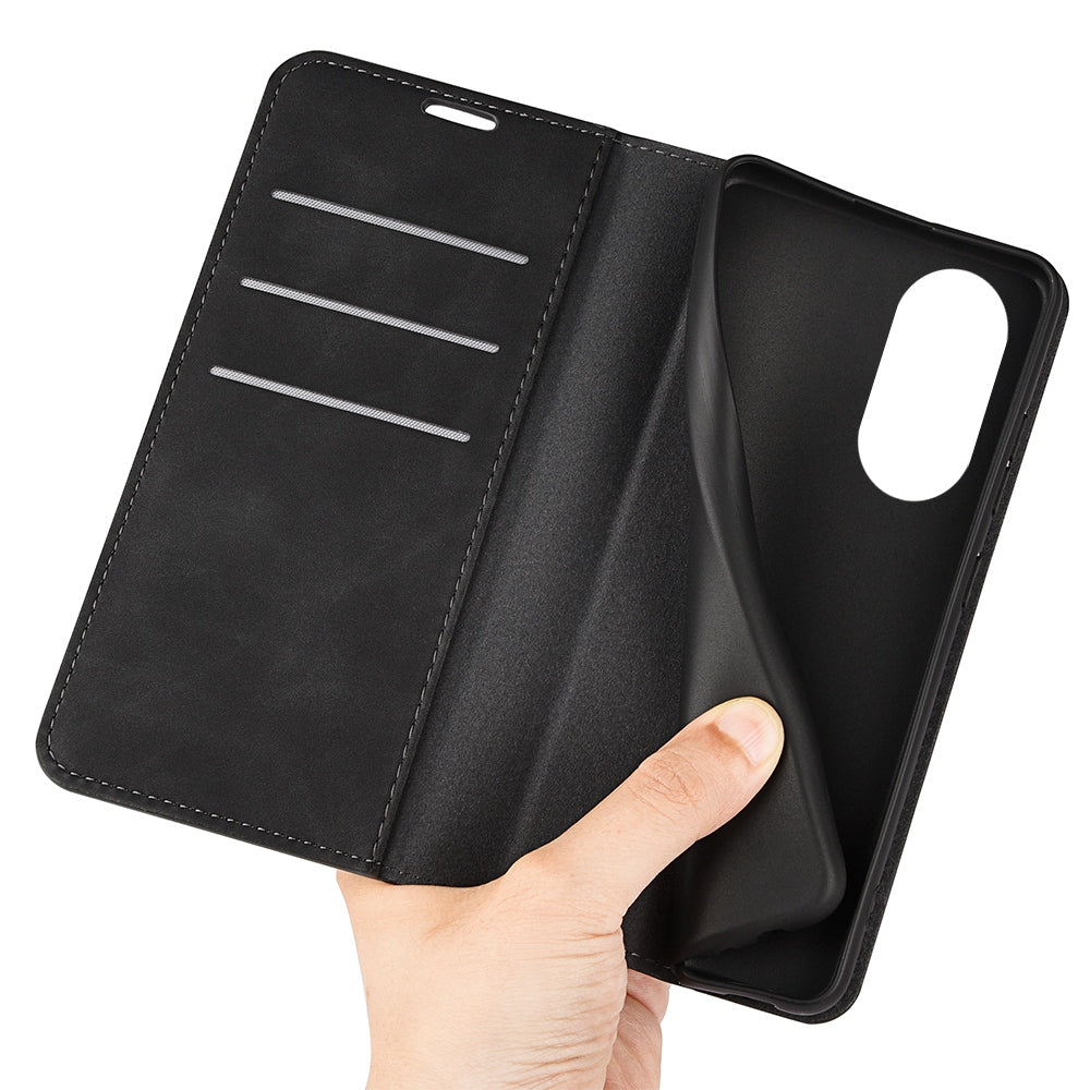 For Honor X7 Skin-touch Feeling PU Leather Cover Magnetic Auto-absorbed Phone Wallet Stand Case