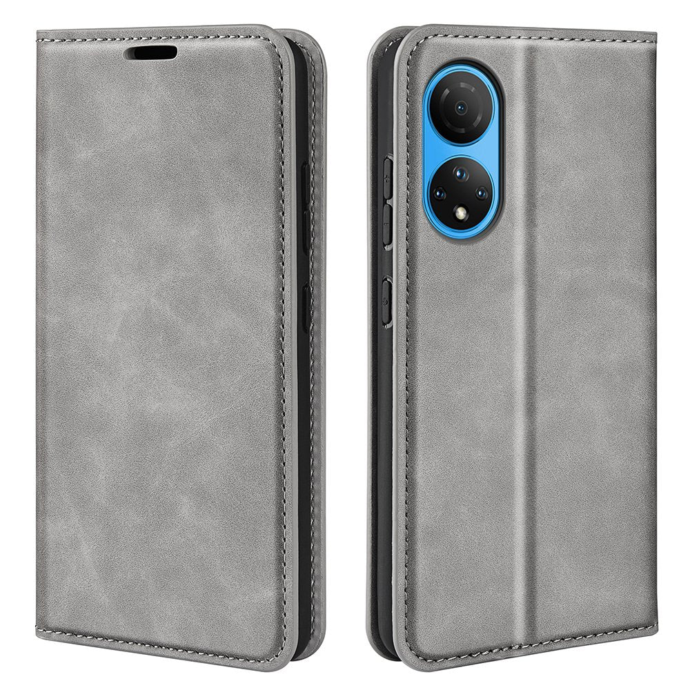 For Honor X7 Skin-touch Feeling PU Leather Cover Magnetic Auto-absorbed Phone Wallet Stand Case