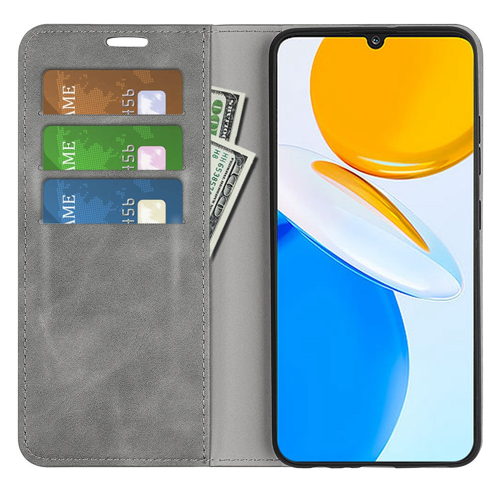 For Honor X7 Skin-touch Feeling PU Leather Cover Magnetic Auto-absorbed Phone Wallet Stand Case