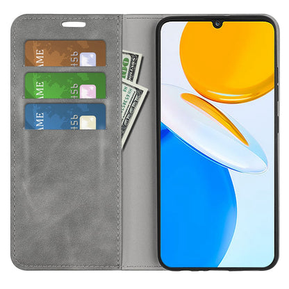 For Honor X7 Skin-touch Feeling PU Leather Cover Magnetic Auto-absorbed Phone Wallet Stand Case