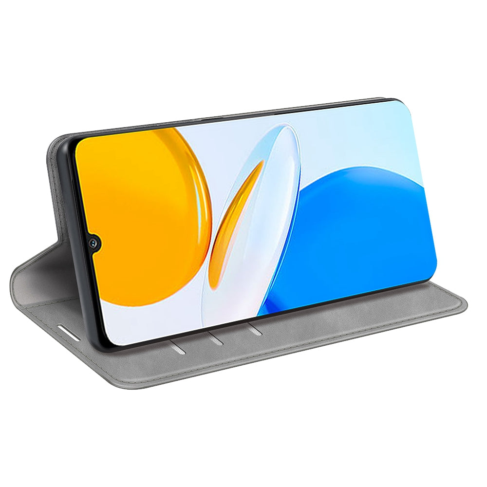 For Honor X7 Skin-touch Feeling PU Leather Cover Magnetic Auto-absorbed Phone Wallet Stand Case
