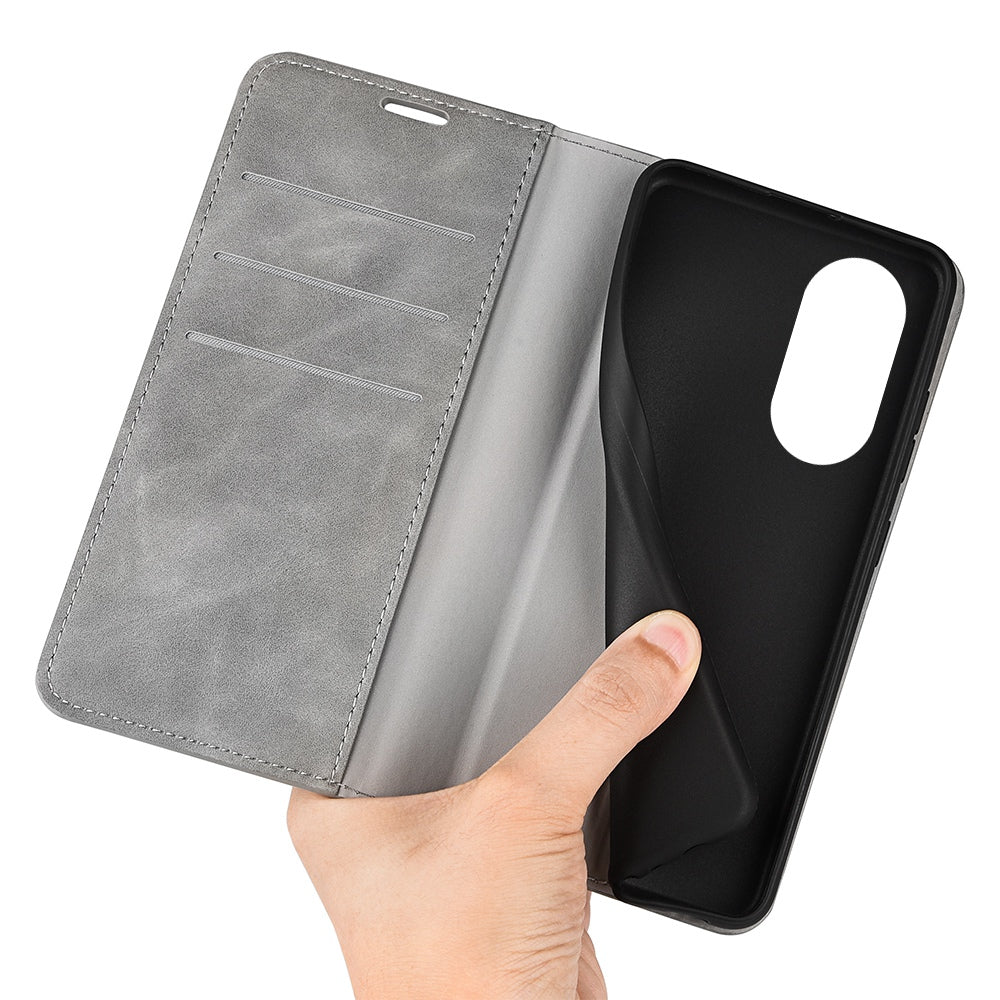 For Honor X7 Skin-touch Feeling PU Leather Cover Magnetic Auto-absorbed Phone Wallet Stand Case