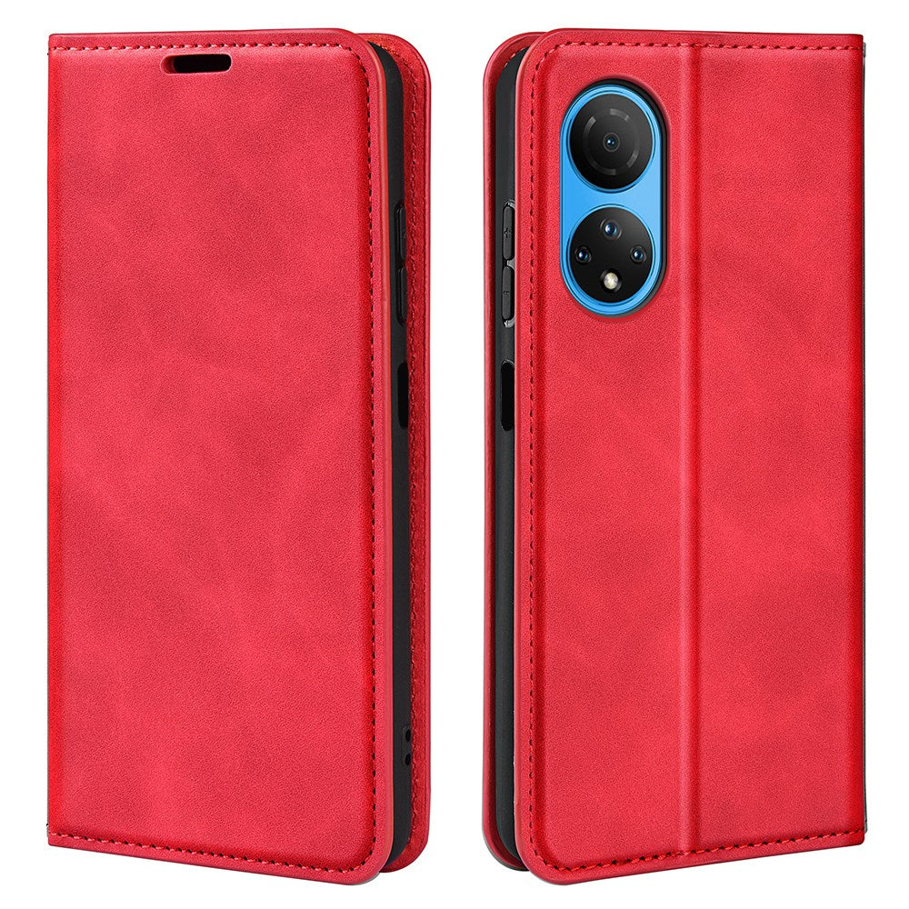 For Honor X7 Skin-touch Feeling PU Leather Cover Magnetic Auto-absorbed Phone Wallet Stand Case