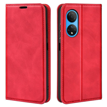 For Honor X7 Skin-touch Feeling PU Leather Cover Magnetic Auto-absorbed Phone Wallet Stand Case