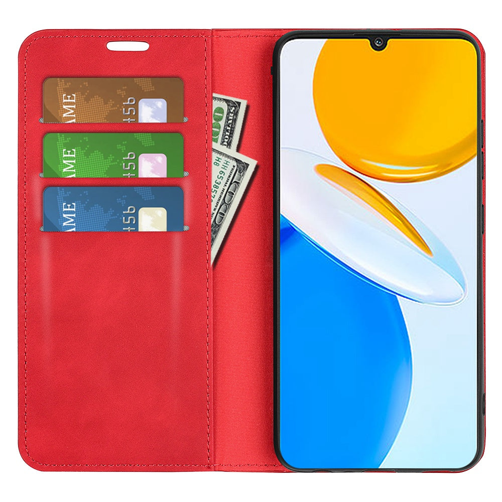 For Honor X7 Skin-touch Feeling PU Leather Cover Magnetic Auto-absorbed Phone Wallet Stand Case