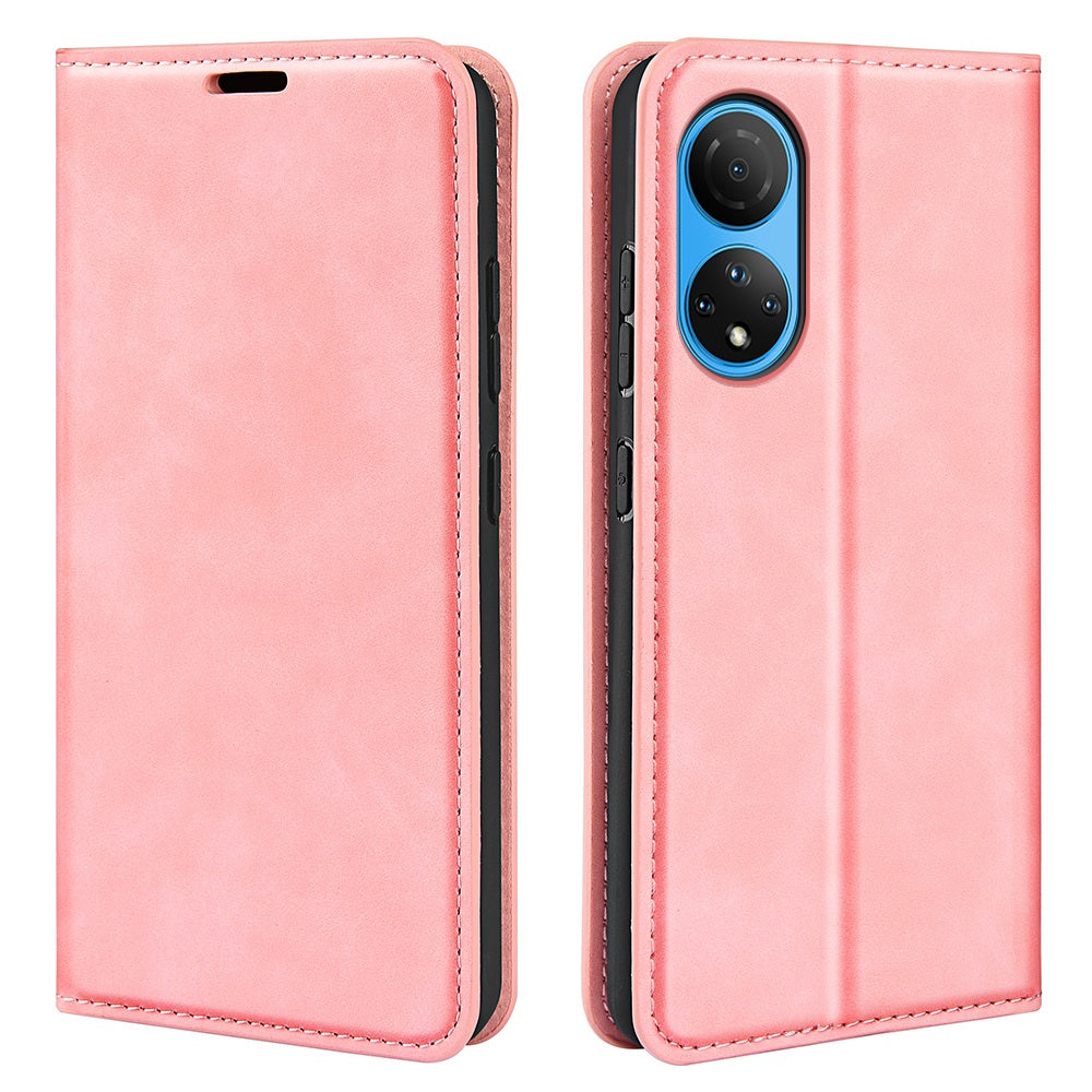 For Honor X7 Skin-touch Feeling PU Leather Cover Magnetic Auto-absorbed Phone Wallet Stand Case