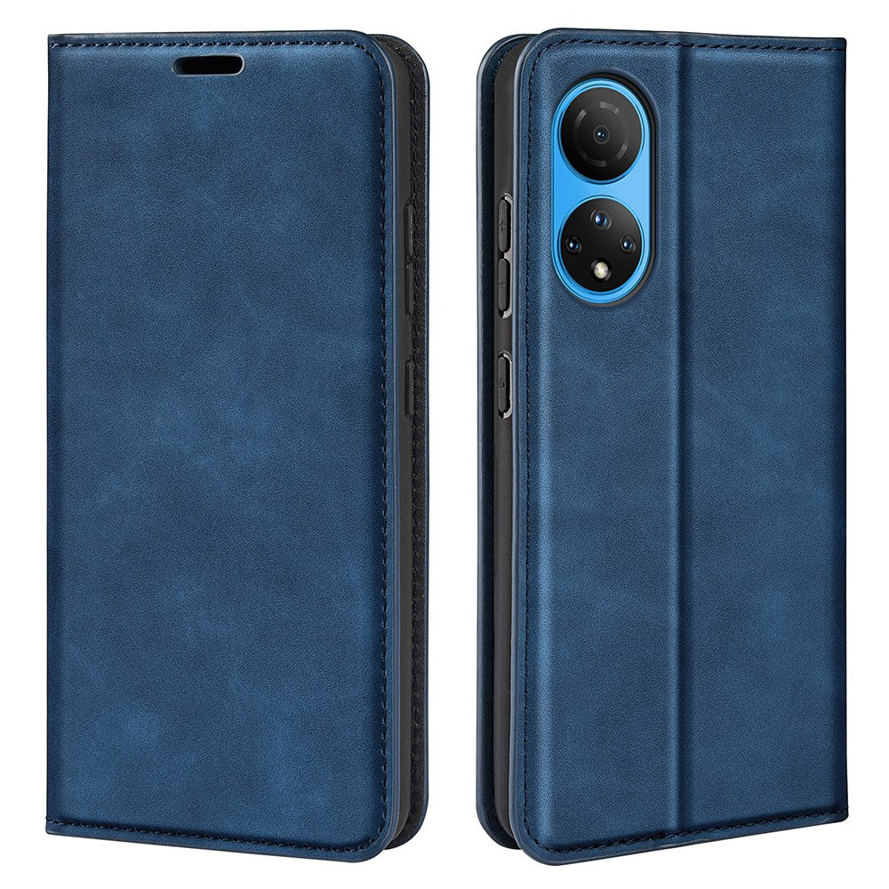 For Honor X7 Skin-touch Feeling PU Leather Cover Magnetic Auto-absorbed Phone Wallet Stand Case
