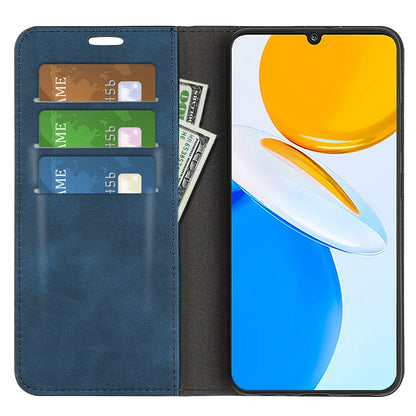 For Honor X7 Skin-touch Feeling PU Leather Cover Magnetic Auto-absorbed Phone Wallet Stand Case