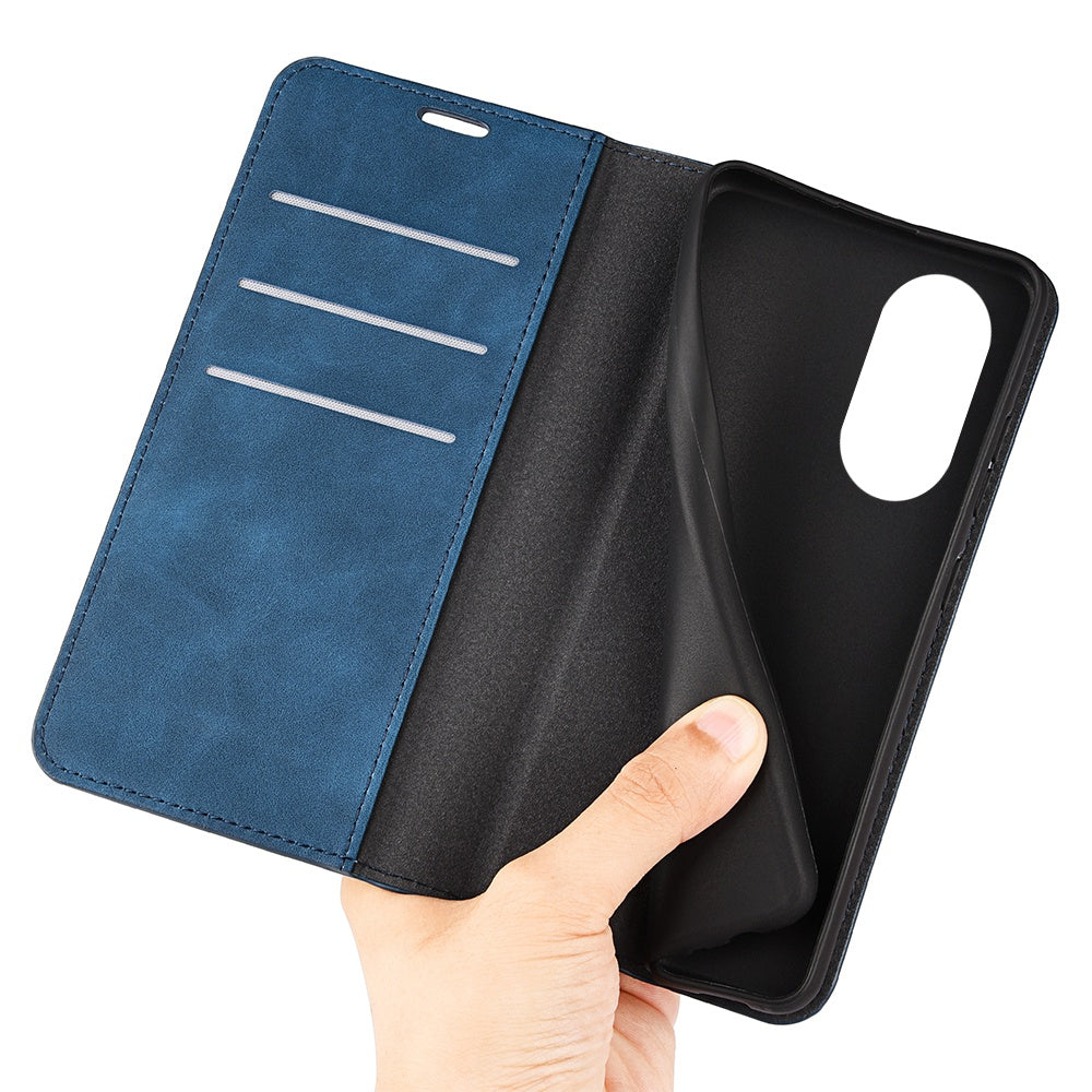 For Honor X7 Skin-touch Feeling PU Leather Cover Magnetic Auto-absorbed Phone Wallet Stand Case