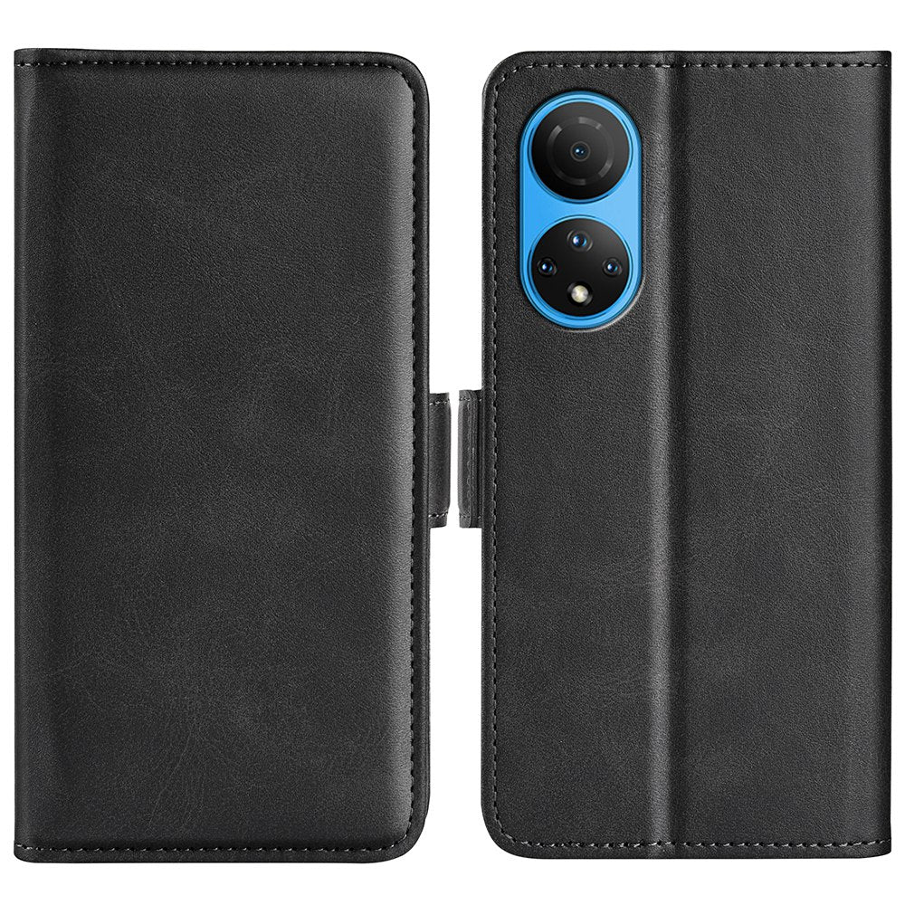 For Honor X7 Dual Clasp Textured PU Leather Phone Case Anti-drop Protective Cover with Stand Wallet