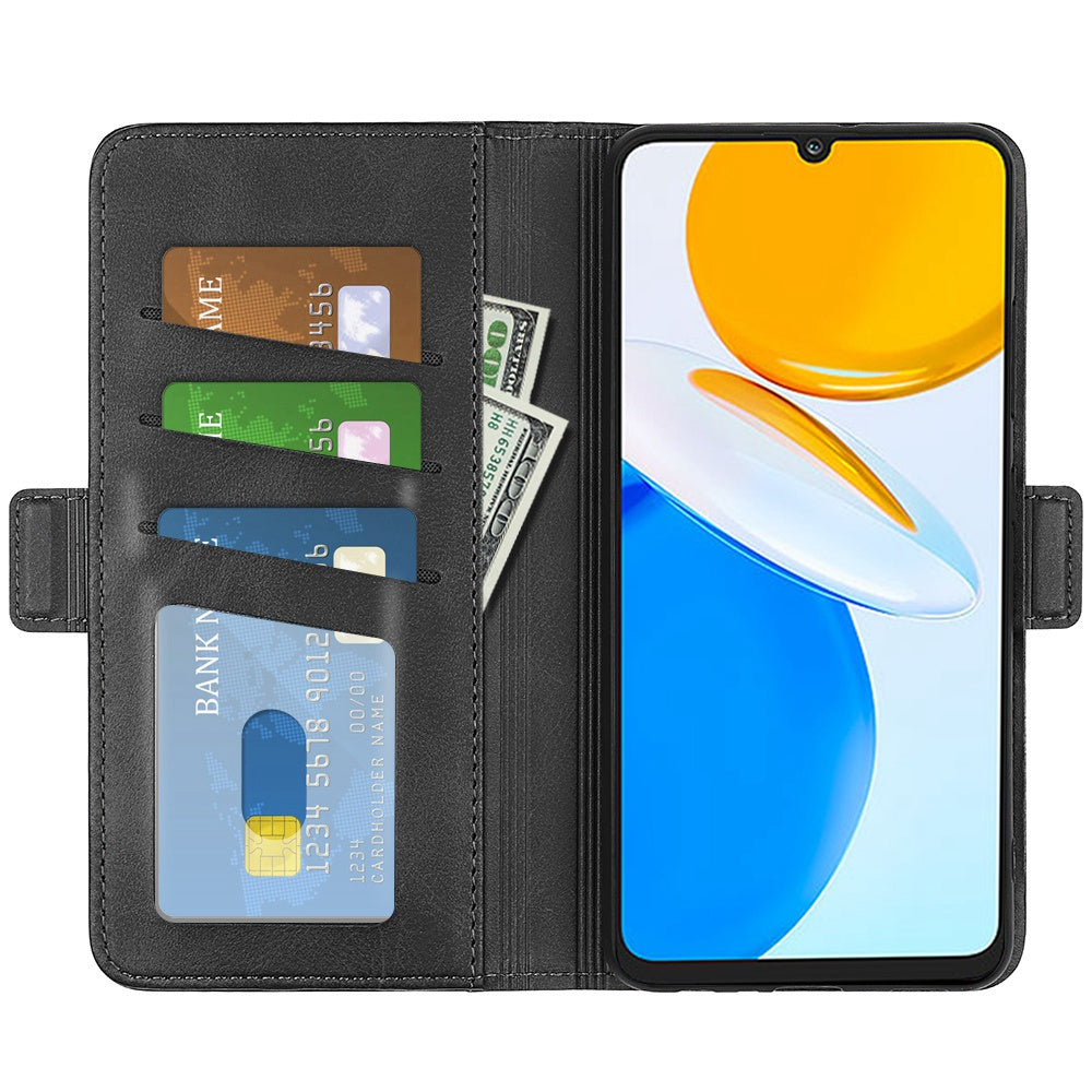 For Honor X7 Dual Clasp Textured PU Leather Phone Case Anti-drop Protective Cover with Stand Wallet