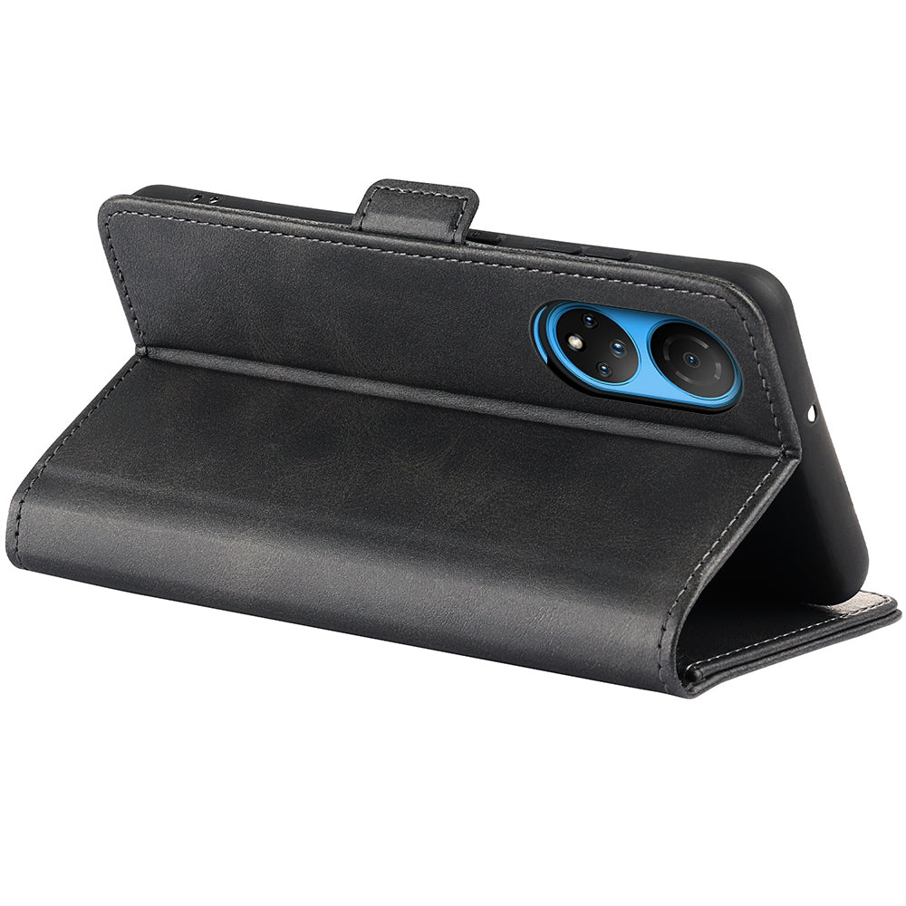 For Honor X7 Dual Clasp Textured PU Leather Phone Case Anti-drop Protective Cover with Stand Wallet