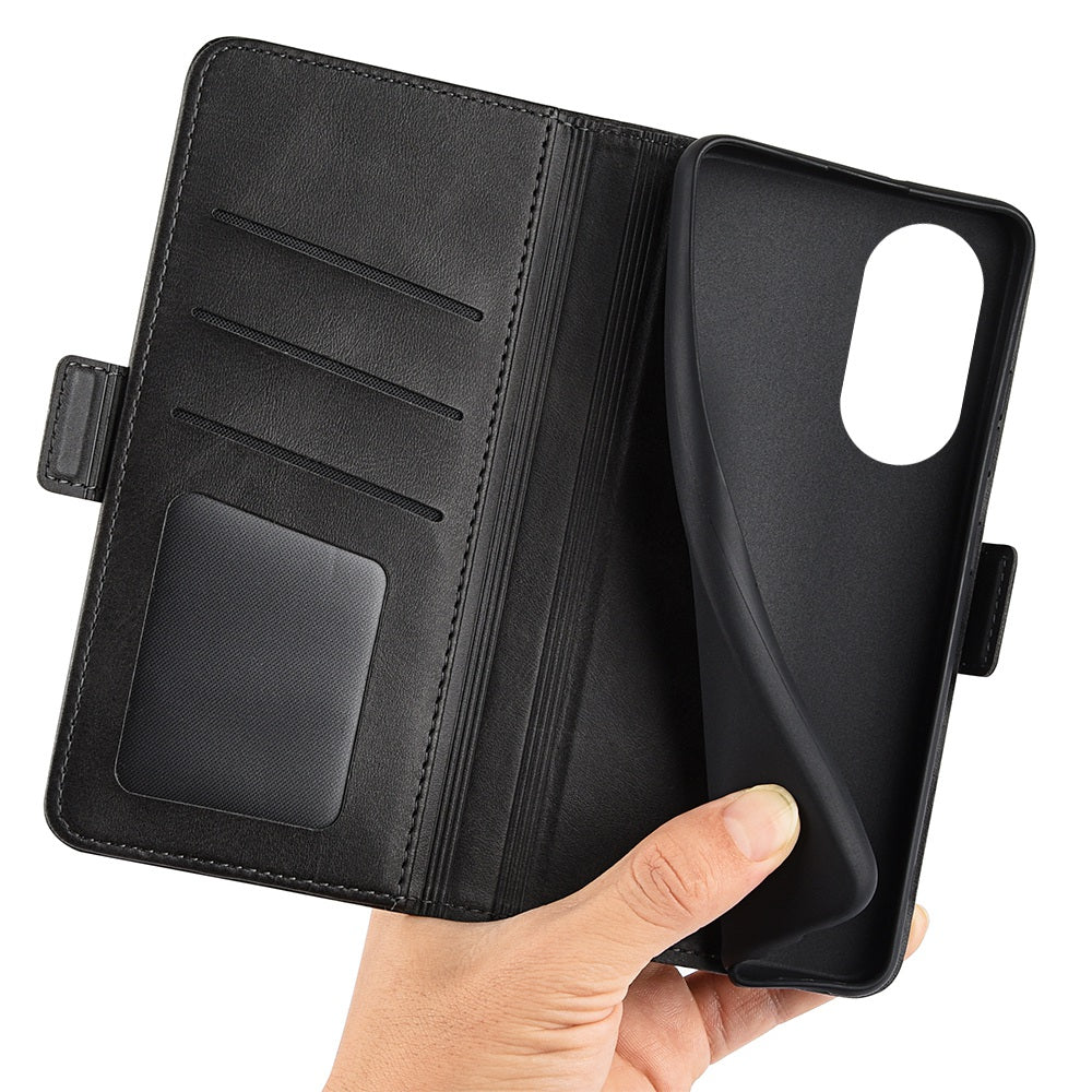 For Honor X7 Dual Clasp Textured PU Leather Phone Case Anti-drop Protective Cover with Stand Wallet