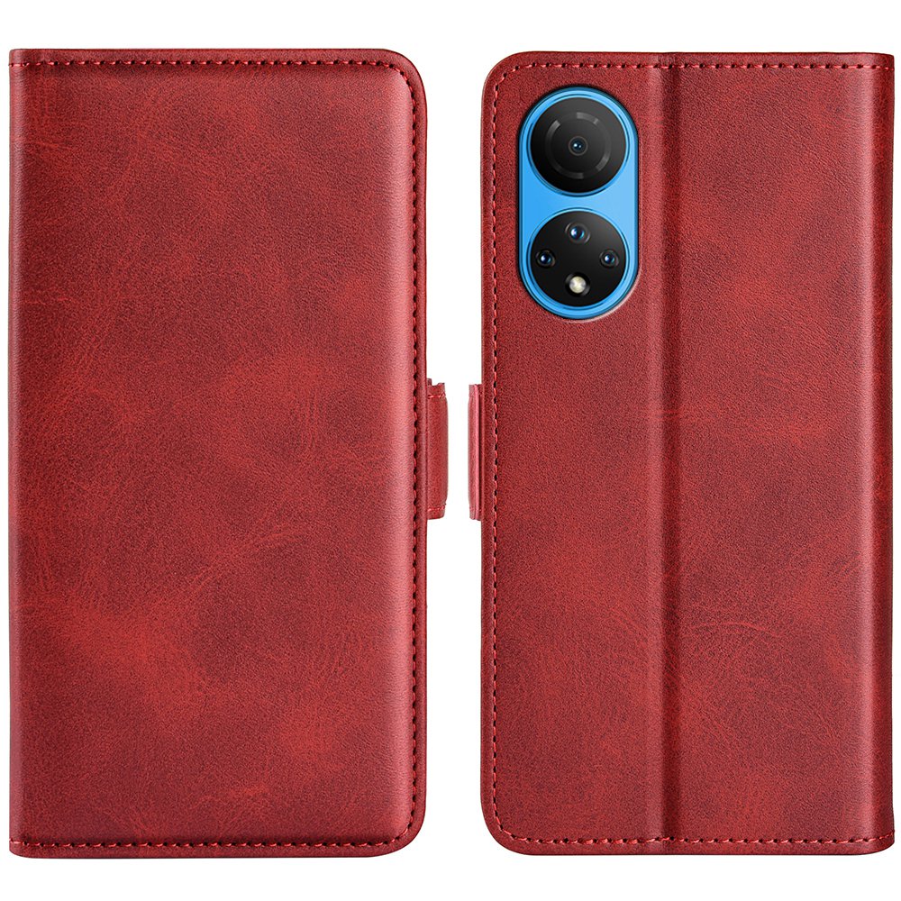 For Honor X7 Dual Clasp Textured PU Leather Phone Case Anti-drop Protective Cover with Stand Wallet