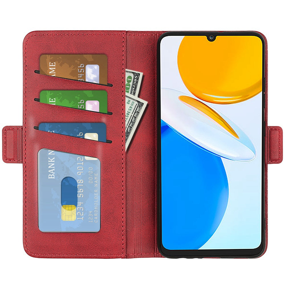 For Honor X7 Dual Clasp Textured PU Leather Phone Case Anti-drop Protective Cover with Stand Wallet