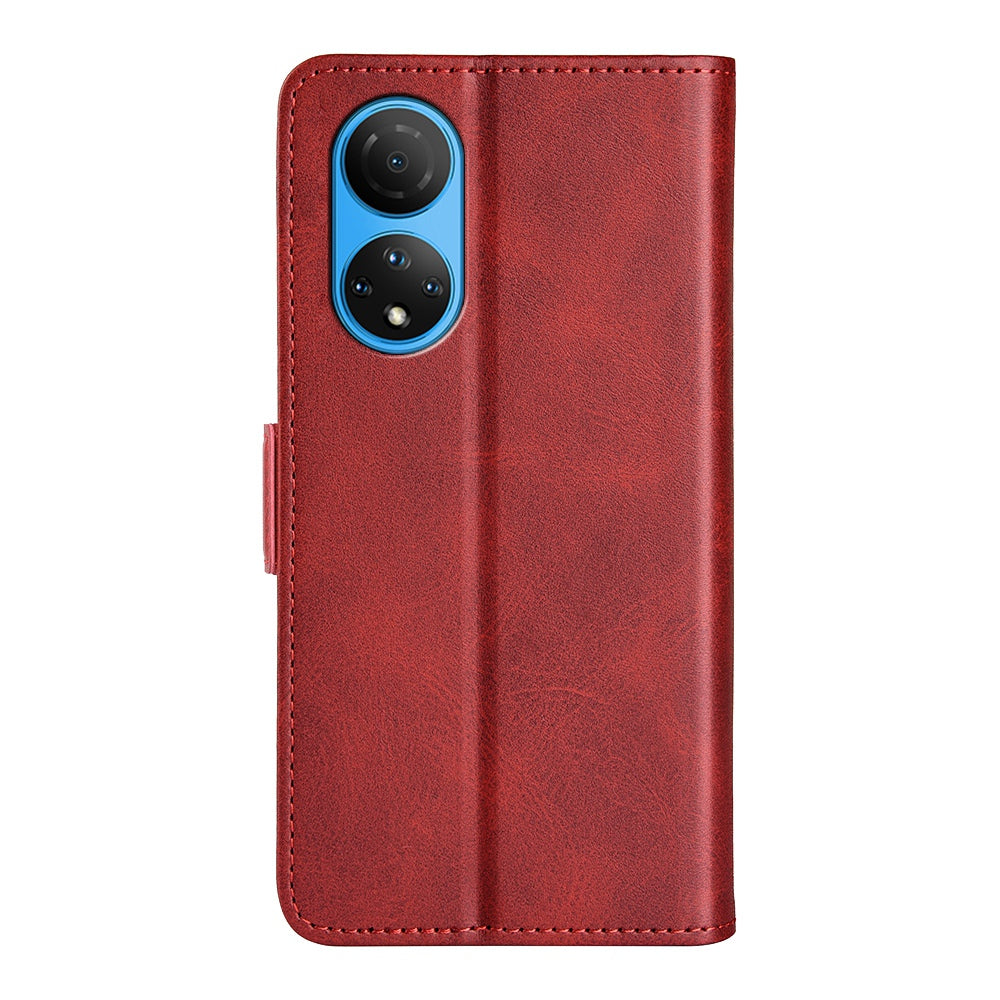 For Honor X7 Dual Clasp Textured PU Leather Phone Case Anti-drop Protective Cover with Stand Wallet