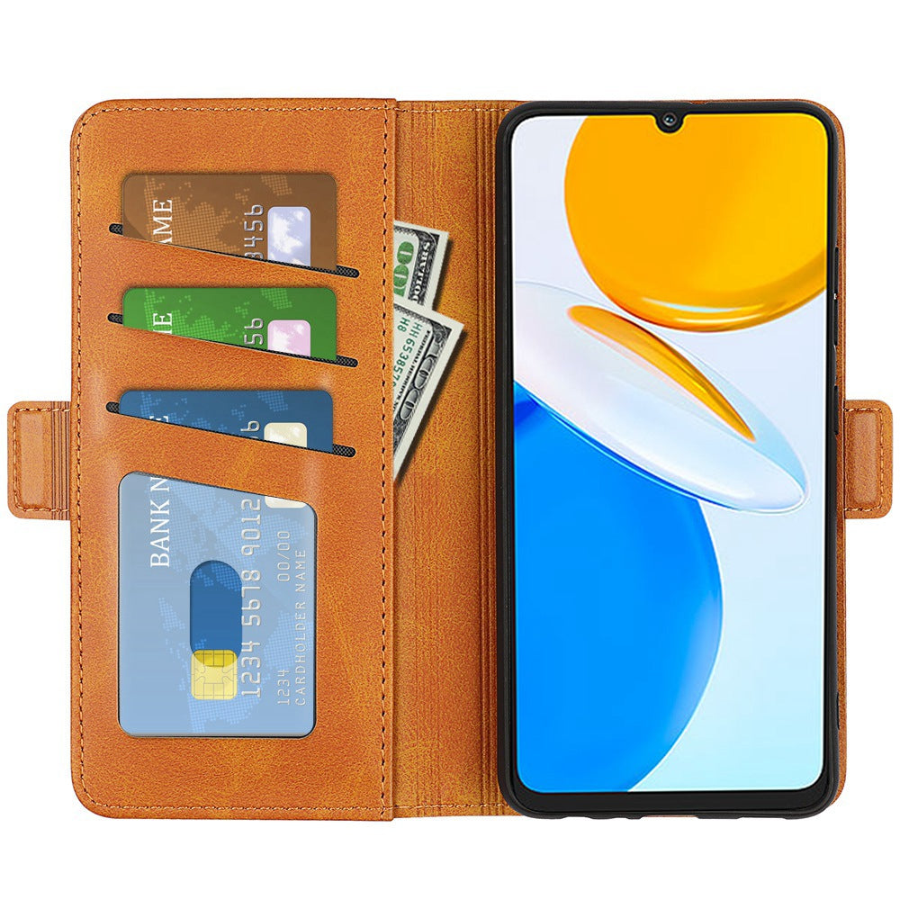 For Honor X7 Dual Clasp Textured PU Leather Phone Case Anti-drop Protective Cover with Stand Wallet
