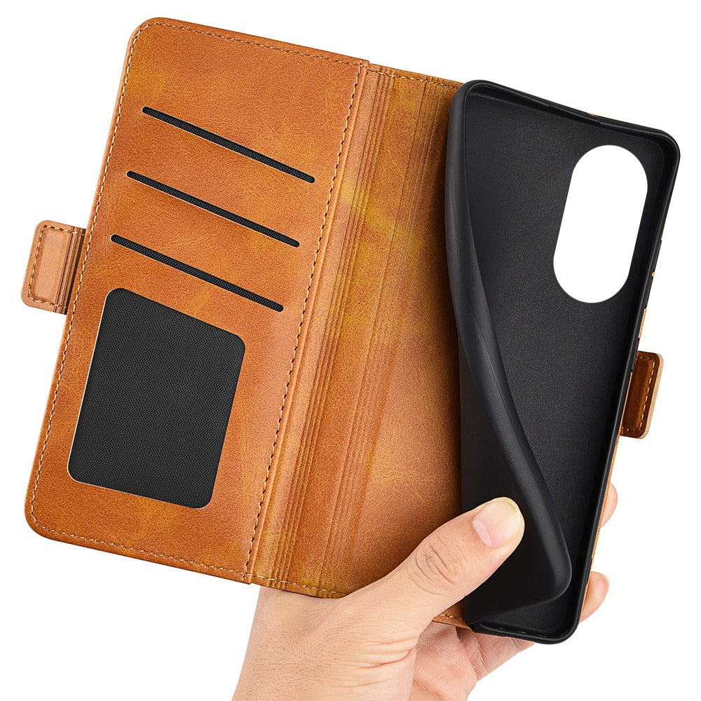For Honor X7 Dual Clasp Textured PU Leather Phone Case Anti-drop Protective Cover with Stand Wallet