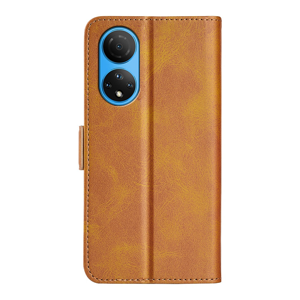For Honor X7 Dual Clasp Textured PU Leather Phone Case Anti-drop Protective Cover with Stand Wallet
