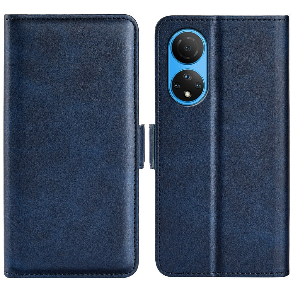 For Honor X7 Dual Clasp Textured PU Leather Phone Case Anti-drop Protective Cover with Stand Wallet