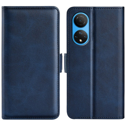 For Honor X7 Dual Clasp Textured PU Leather Phone Case Anti-drop Protective Cover with Stand Wallet