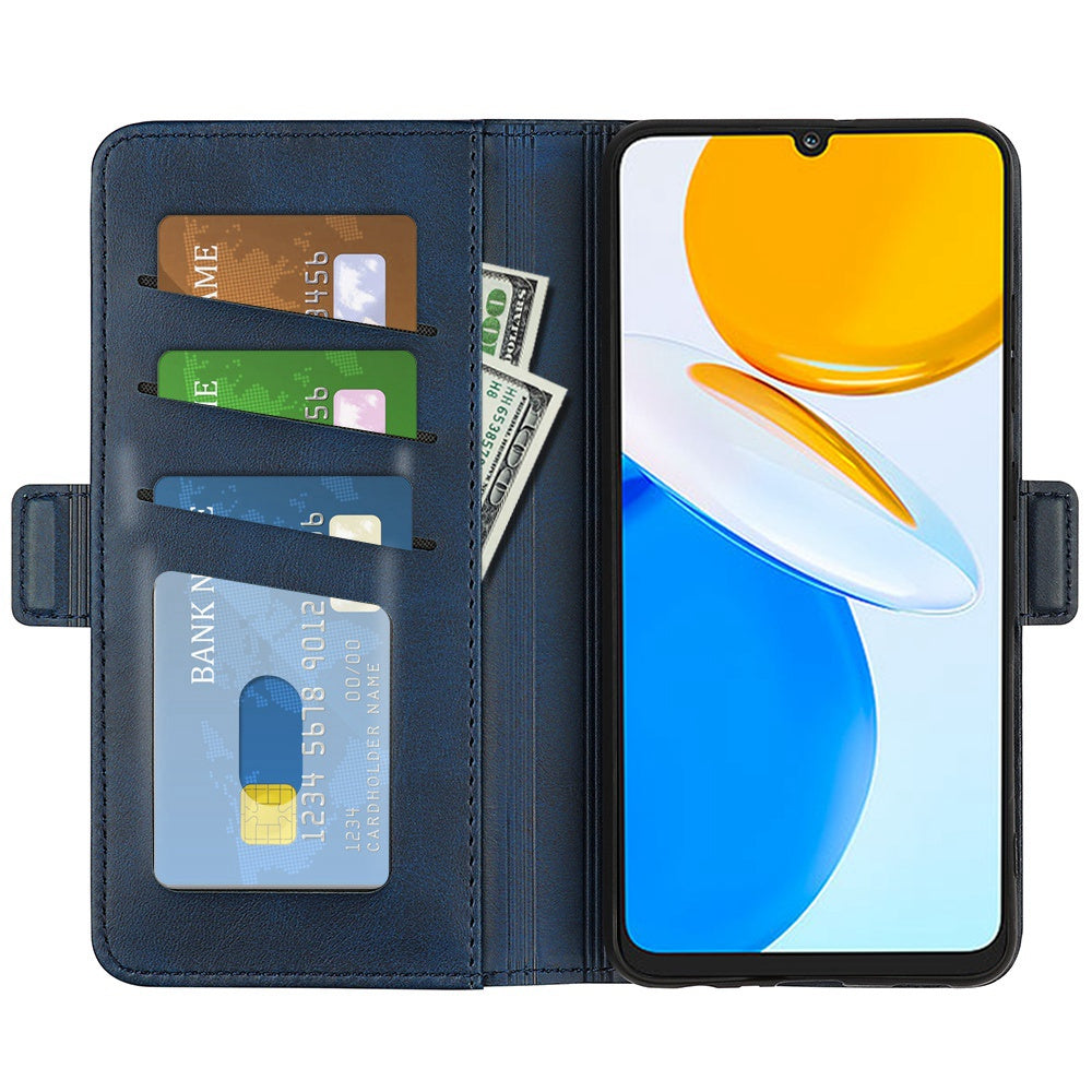 For Honor X7 Dual Clasp Textured PU Leather Phone Case Anti-drop Protective Cover with Stand Wallet