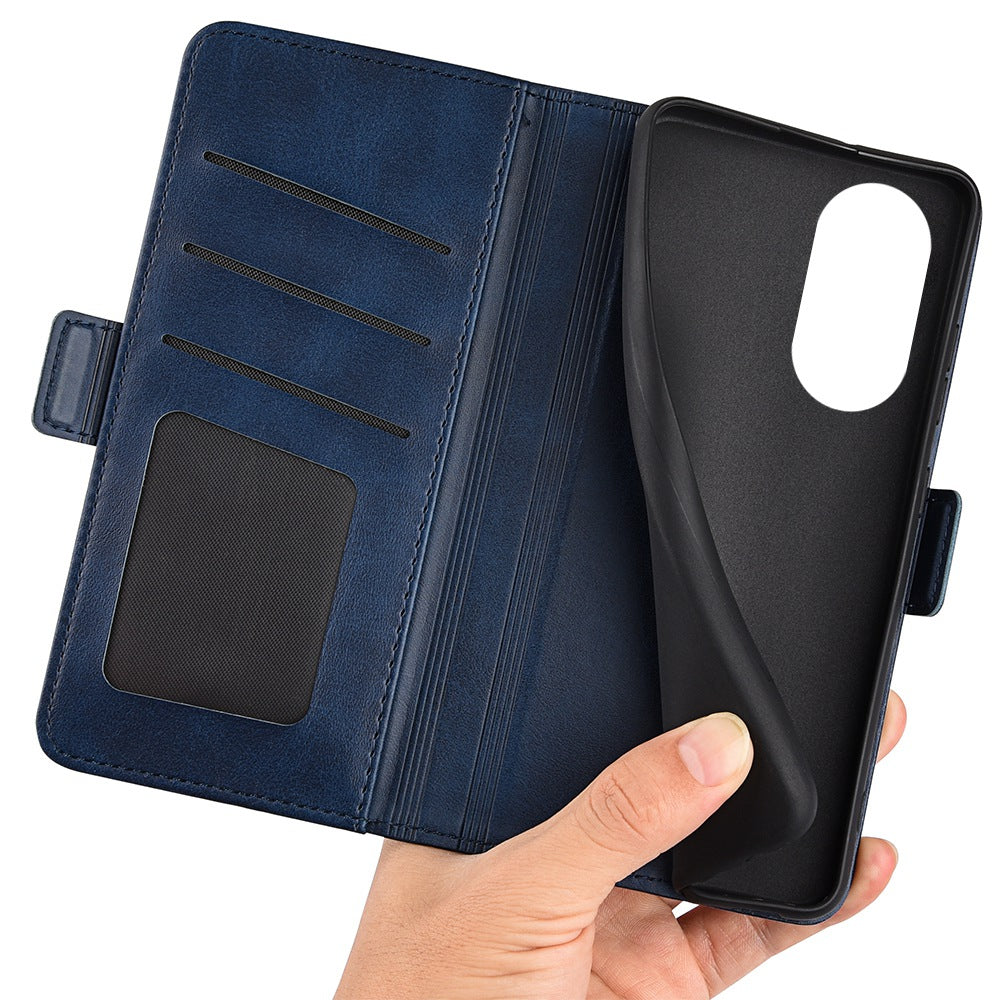 For Honor X7 Dual Clasp Textured PU Leather Phone Case Anti-drop Protective Cover with Stand Wallet