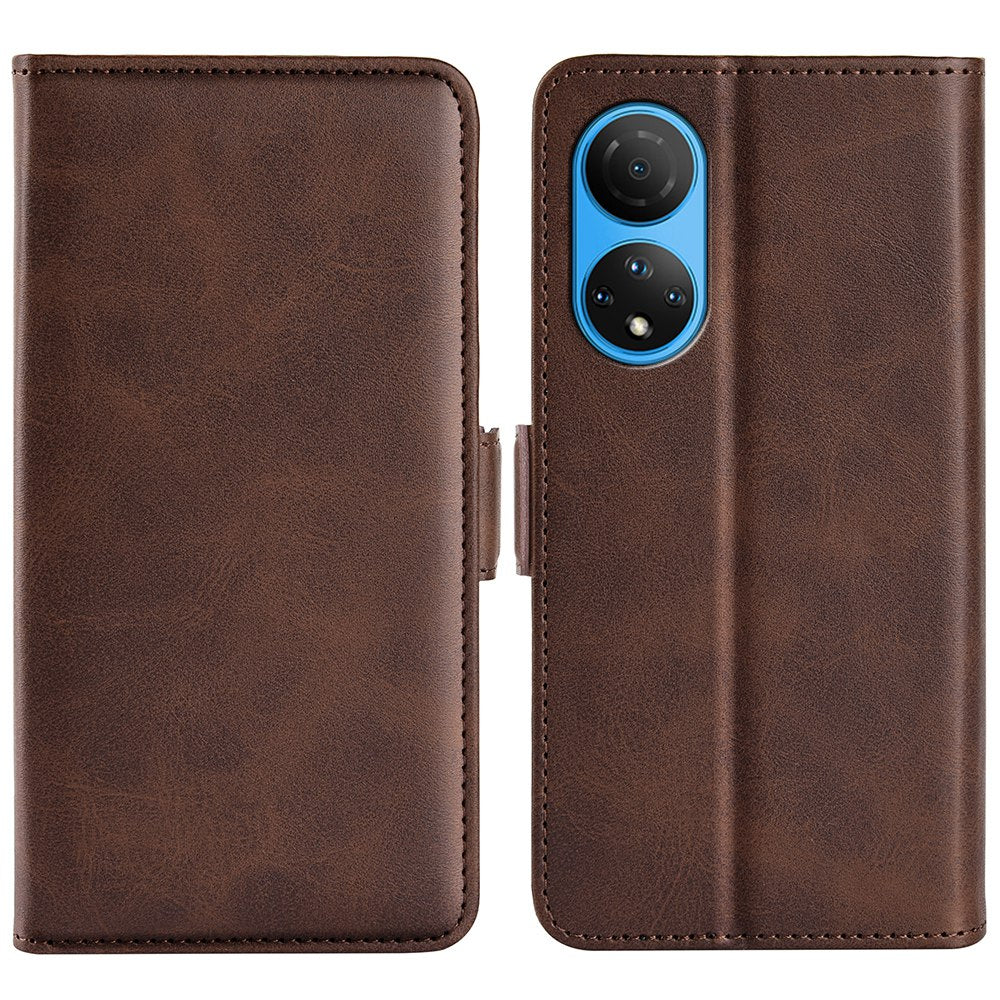 For Honor X7 Dual Clasp Textured PU Leather Phone Case Anti-drop Protective Cover with Stand Wallet