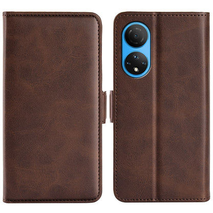 For Honor X7 Dual Clasp Textured PU Leather Phone Case Anti-drop Protective Cover with Stand Wallet