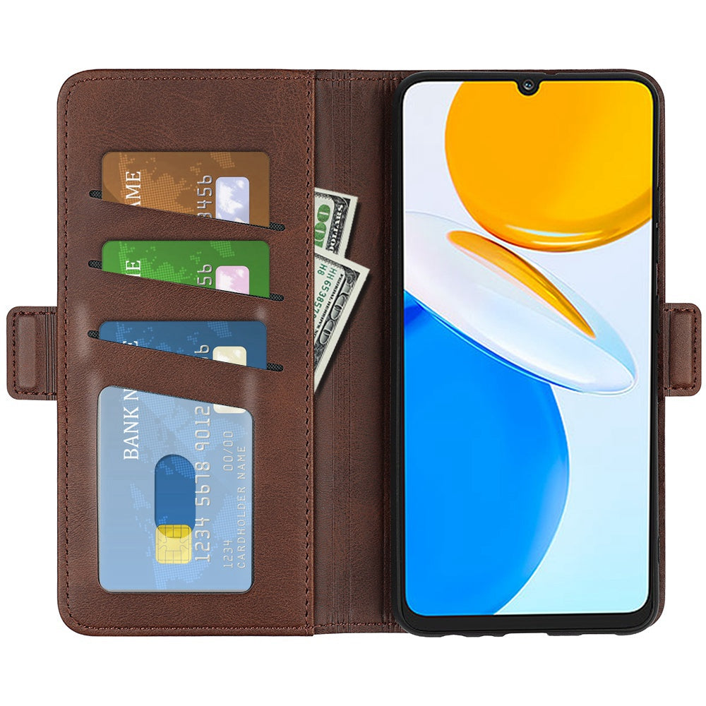 For Honor X7 Dual Clasp Textured PU Leather Phone Case Anti-drop Protective Cover with Stand Wallet