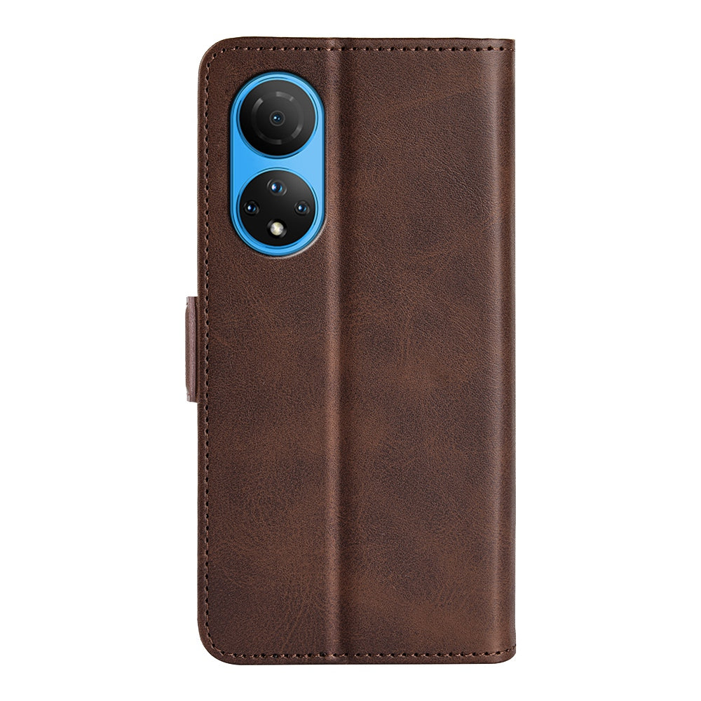 For Honor X7 Dual Clasp Textured PU Leather Phone Case Anti-drop Protective Cover with Stand Wallet