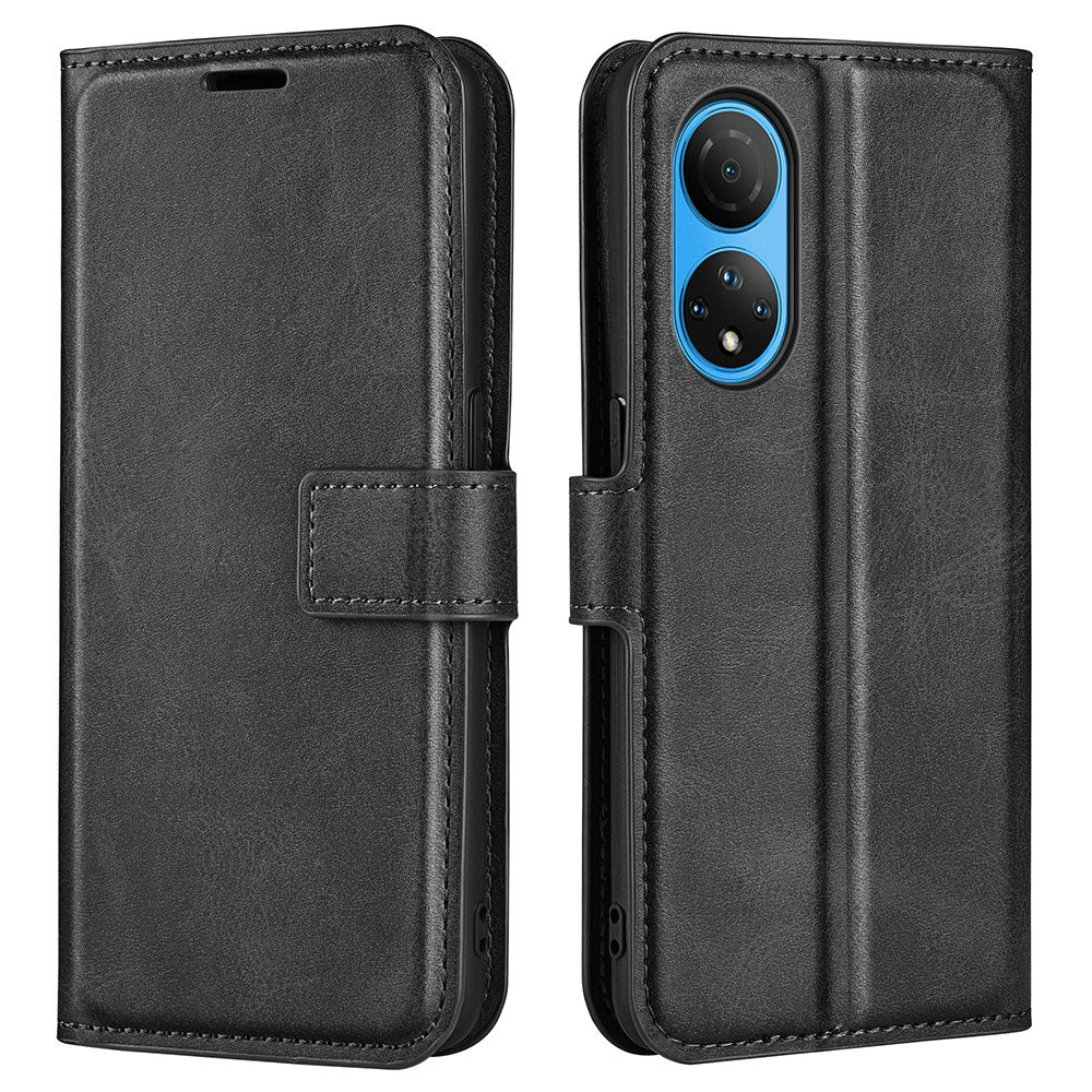 For Honor X7 Square Magnetic Clasp Textured PU Leather Cover Anti-drop Flip Stand Wallet Phone Case