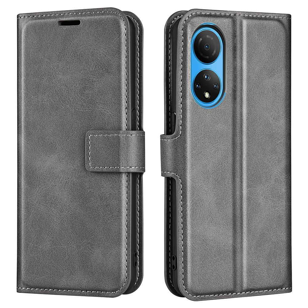 For Honor X7 Square Magnetic Clasp Textured PU Leather Cover Anti-drop Flip Stand Wallet Phone Case