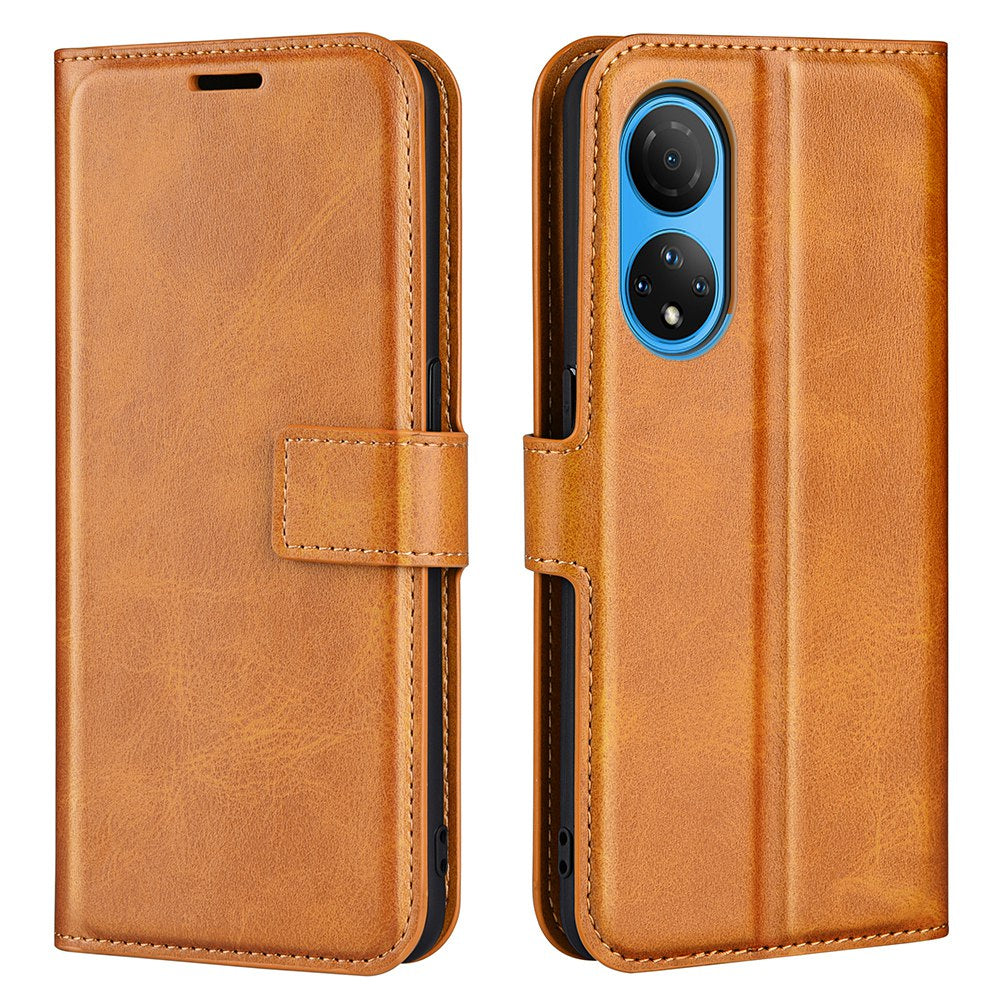 For Honor X7 Square Magnetic Clasp Textured PU Leather Cover Anti-drop Flip Stand Wallet Phone Case