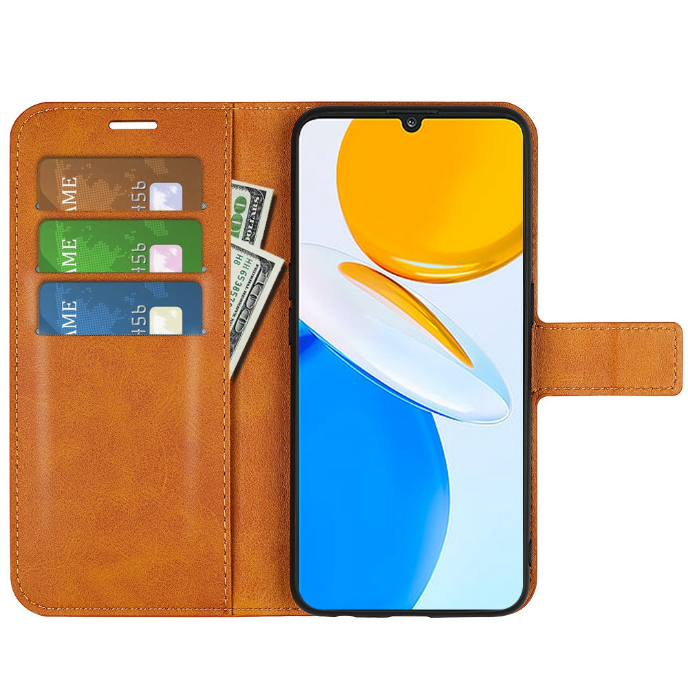 For Honor X7 Square Magnetic Clasp Textured PU Leather Cover Anti-drop Flip Stand Wallet Phone Case