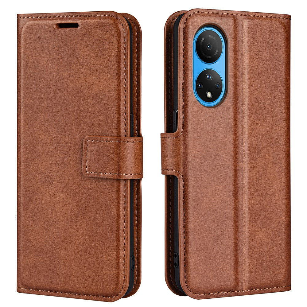 For Honor X7 Square Magnetic Clasp Textured PU Leather Cover Anti-drop Flip Stand Wallet Phone Case
