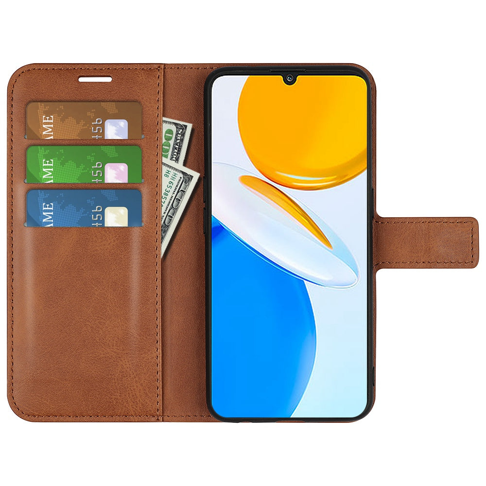 For Honor X7 Square Magnetic Clasp Textured PU Leather Cover Anti-drop Flip Stand Wallet Phone Case