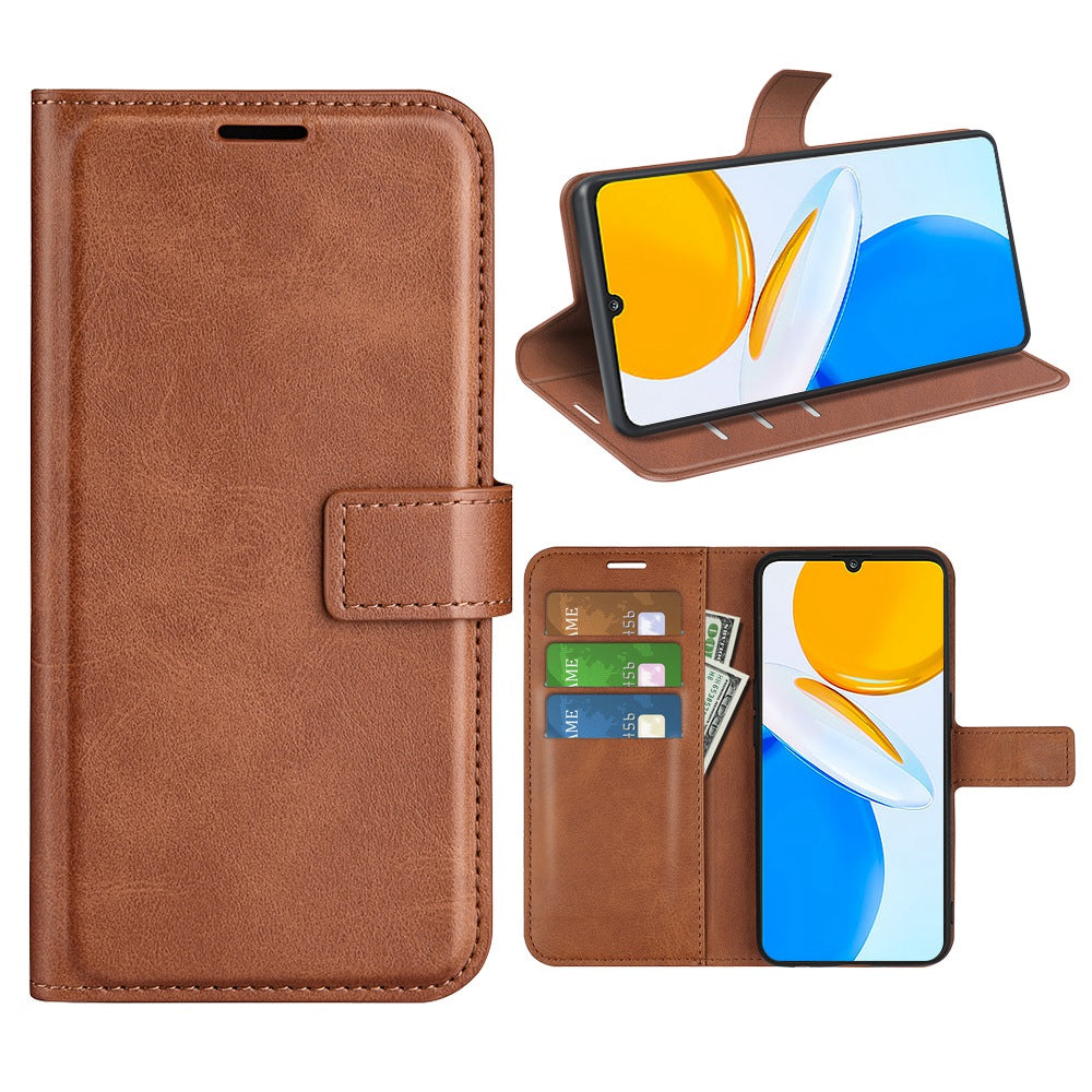 For Honor X7 Square Magnetic Clasp Textured PU Leather Cover Anti-drop Flip Stand Wallet Phone Case