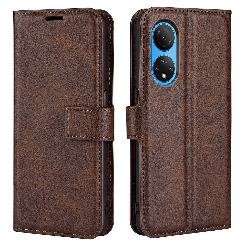 For Honor X7 Square Magnetic Clasp Textured PU Leather Cover Anti-drop Flip Stand Wallet Phone Case