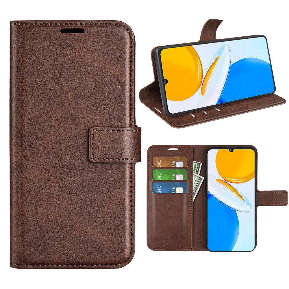 For Honor X7 Square Magnetic Clasp Textured PU Leather Cover Anti-drop Flip Stand Wallet Phone Case
