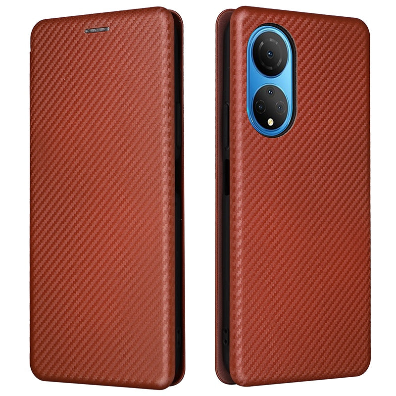 For Honor X7 Carbon Fiber Texture Folio Flip Anti-scratch PU Leather Case Magnetic Auto-absorbed Stand Phone Cover