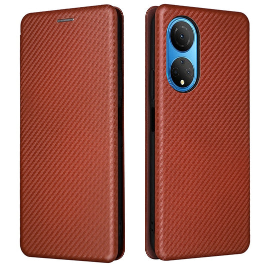 For Honor X7 Carbon Fiber Texture Folio Flip Anti-scratch PU Leather Case Magnetic Auto-absorbed Stand Phone Cover
