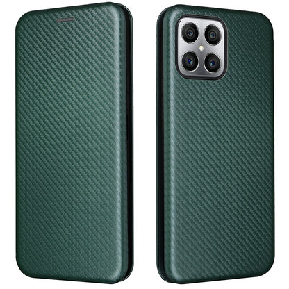 For Honor X8 Anti-fall PU Leather Carbon Fiber Texture Case Magnetic Auto-absorbed Adjustable Stand Cell Phone Shell