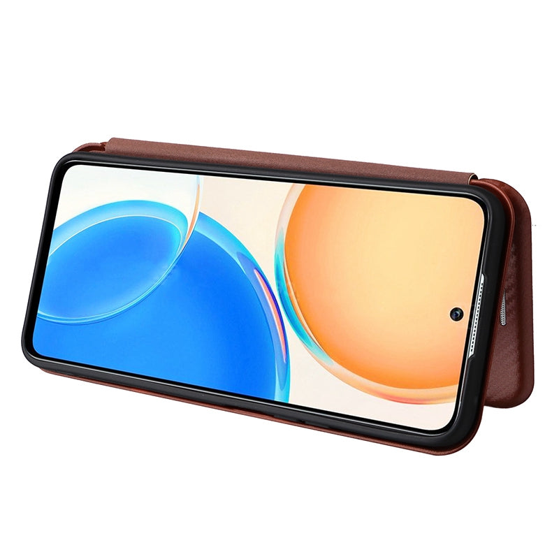 For Honor X8 Anti-fall PU Leather Carbon Fiber Texture Case Magnetic Auto-absorbed Adjustable Stand Cell Phone Shell
