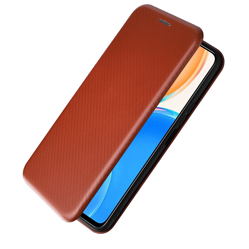 For Honor X8 Anti-fall PU Leather Carbon Fiber Texture Case Magnetic Auto-absorbed Adjustable Stand Cell Phone Shell