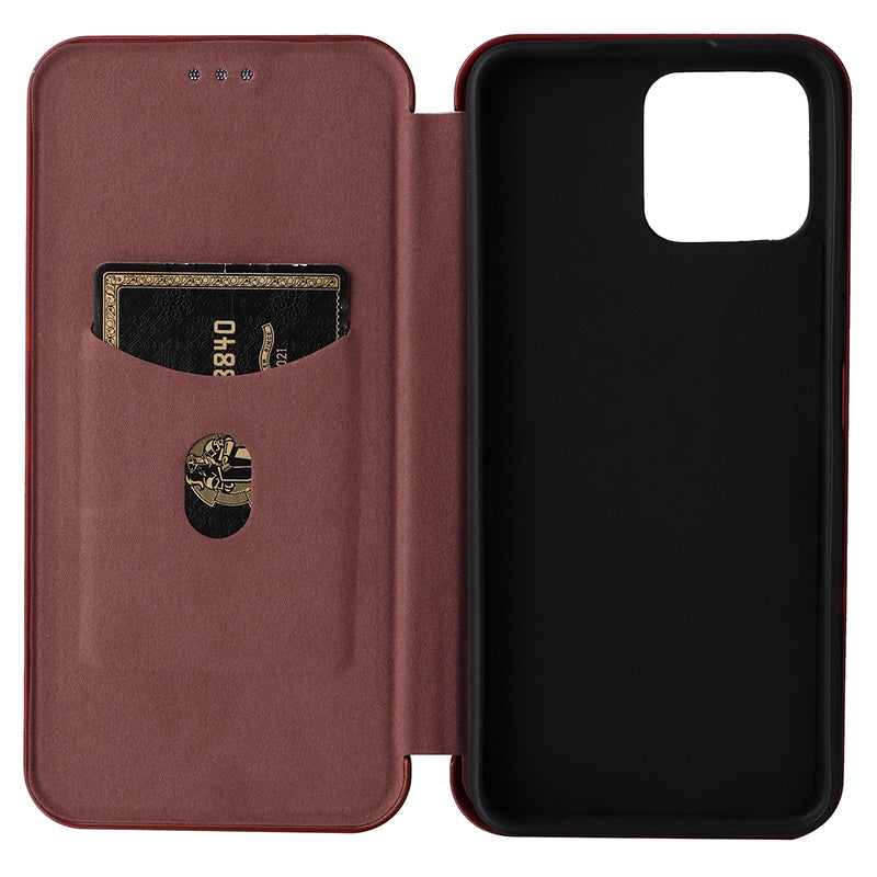 For Honor X8 Anti-fall PU Leather Carbon Fiber Texture Case Magnetic Auto-absorbed Adjustable Stand Cell Phone Shell