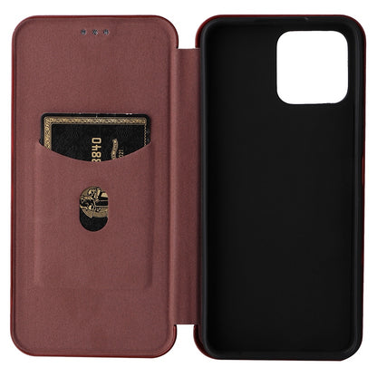 For Honor X8 Anti-fall PU Leather Carbon Fiber Texture Case Magnetic Auto-absorbed Adjustable Stand Cell Phone Shell