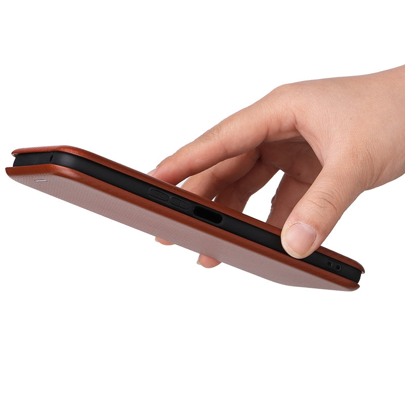 For Honor X8 Anti-fall PU Leather Carbon Fiber Texture Case Magnetic Auto-absorbed Adjustable Stand Cell Phone Shell