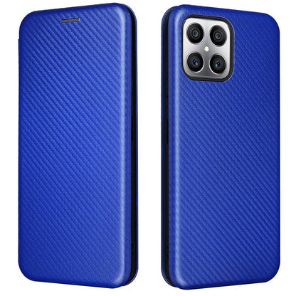 For Honor X8 Anti-fall PU Leather Carbon Fiber Texture Case Magnetic Auto-absorbed Adjustable Stand Cell Phone Shell
