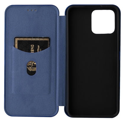 For Honor X8 Anti-fall PU Leather Carbon Fiber Texture Case Magnetic Auto-absorbed Adjustable Stand Cell Phone Shell
